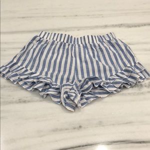 Blue and white stripe linen shorts